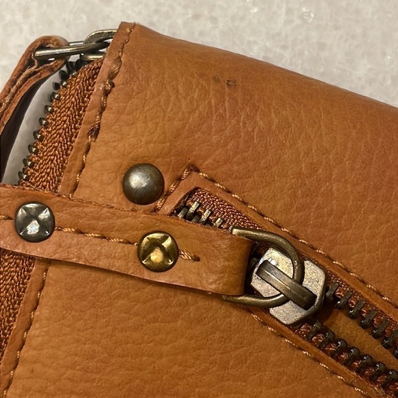 Free People Distressed Vegan Wristlet Wallet Caramel Color Soft OS - Picture 4 of 9